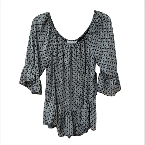 Ruff Hewn Tops - Ruff Hewn On Off Shoulder Black Grey Bell Sleeved Blouse NWT Size M